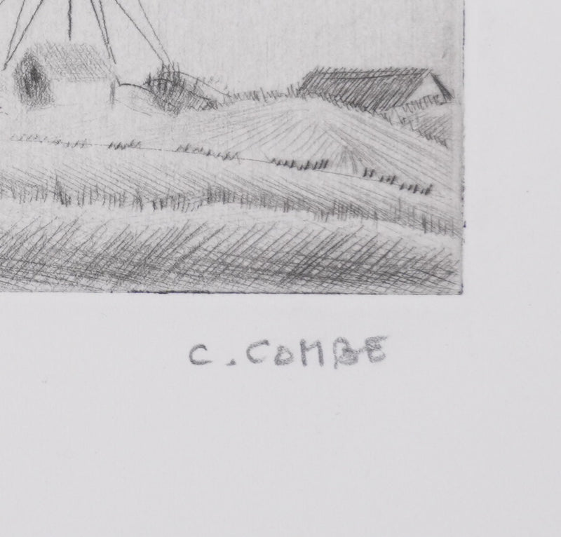 Camille COMBE : Le phare de Kampen, Gravure originale signée