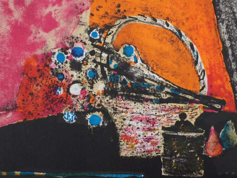 René GENIS : Le panier et nature morte, Lithographie originale signée