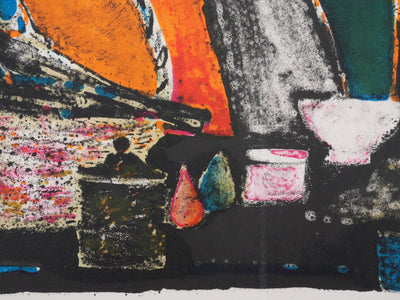 René GENIS : Le panier et nature morte, Lithographie originale signée