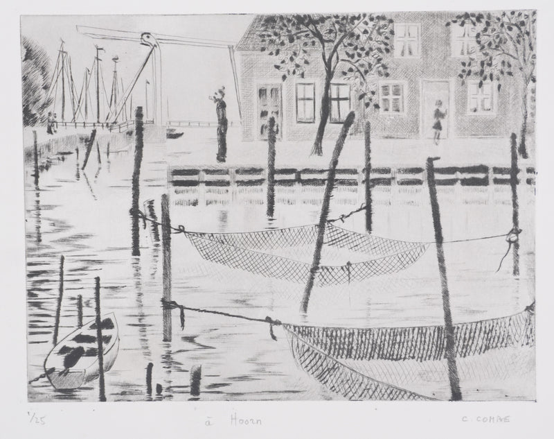 Camille COMBE : A Hoorn, Gravure originale signée