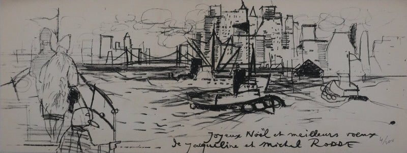 Michel RODDE : Les pêcheurs à New York, Lithographie originale signée