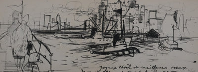 Michel RODDE : Les pêcheurs à New York, Lithographie originale signée