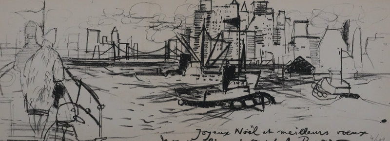 Michel RODDE : Les pêcheurs à New York, Lithographie originale signée