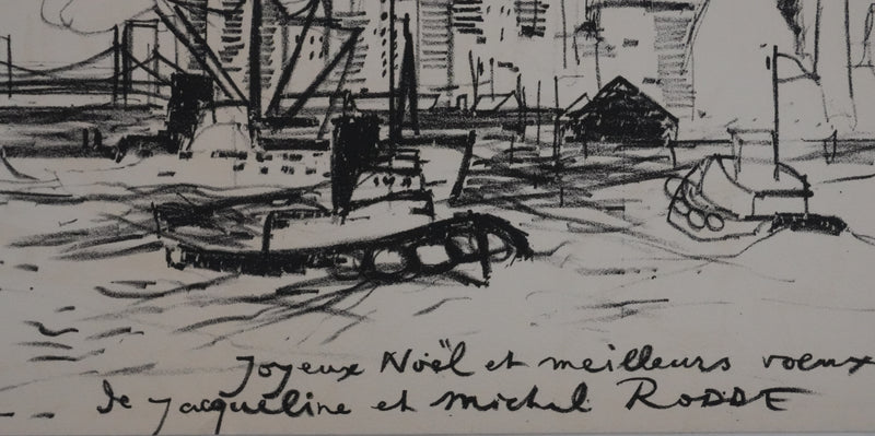 Michel RODDE : Les pêcheurs à New York, Lithographie originale signée