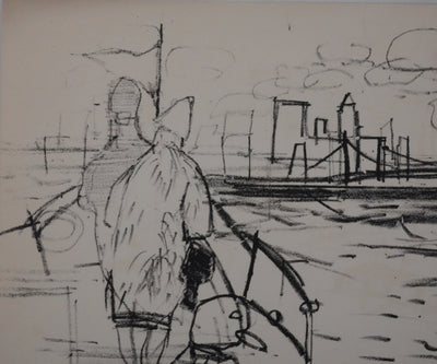 Michel RODDE : Les pêcheurs à New York, Lithographie originale signée