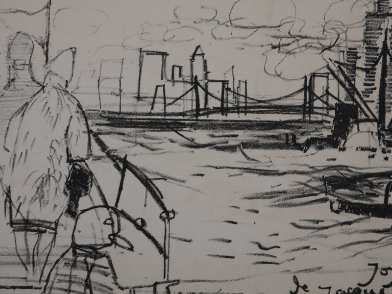 Michel RODDE : Les pêcheurs à New York, Lithographie originale signée