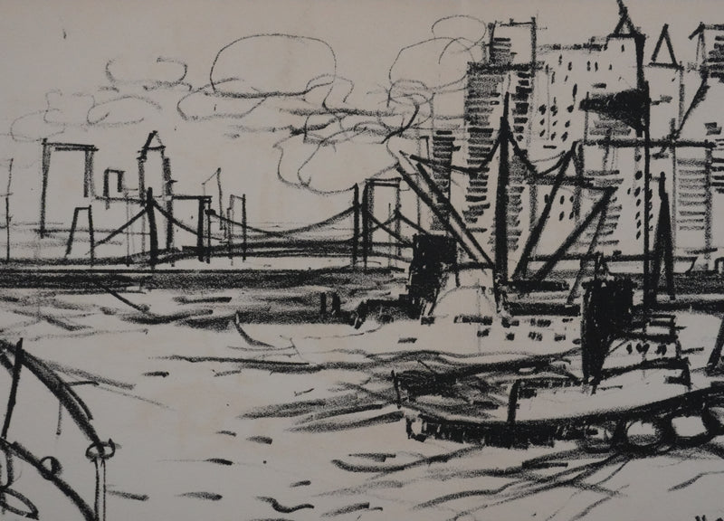 Michel RODDE : Les pêcheurs à New York, Lithographie originale signée