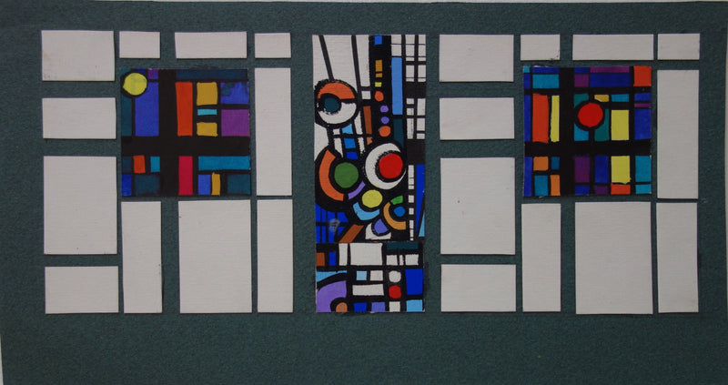 Bernard HERZOG : Réseau coloré, Dessin et collage original signé