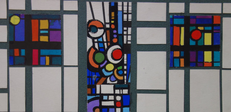 Bernard HERZOG : Réseau coloré, Dessin et collage original signé