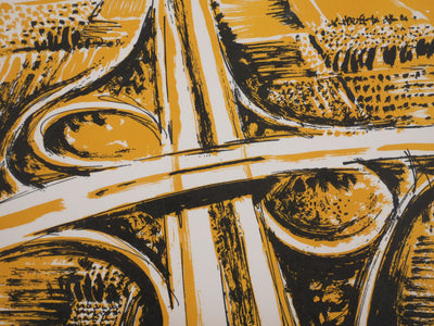 Maurice Elie SARTHOU : L'échangeur dans les champs de vigne, Lithographie originale signée