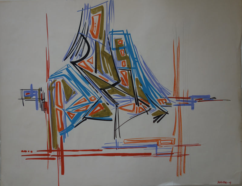 Bernard HERZOG : Pyramide abstraite, Dessin original signé