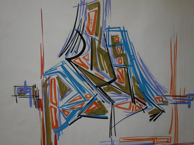 Bernard HERZOG : Pyramide abstraite, Dessin original signé
