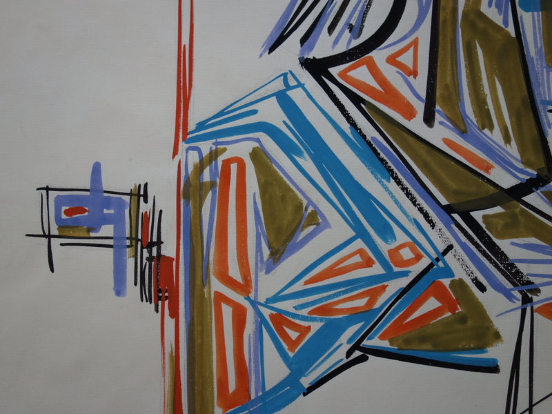 Bernard HERZOG : Pyramide abstraite, Dessin original signé