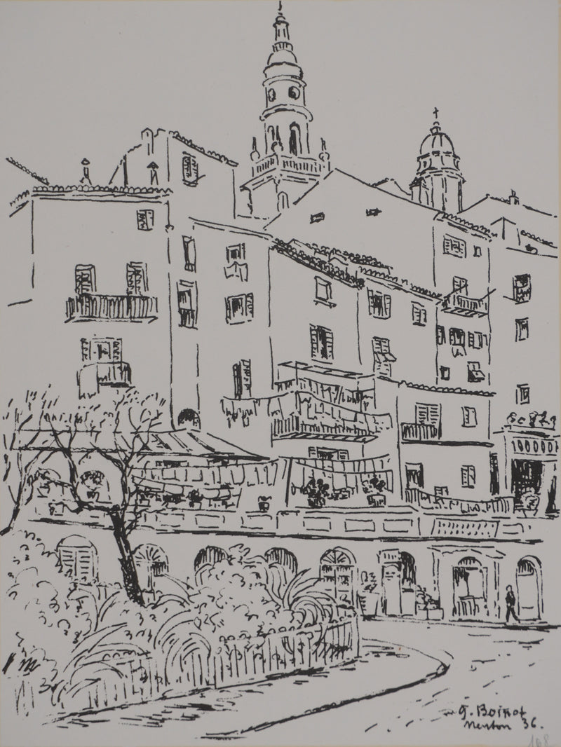 Georges BOINOT : Voyages, Menton, Lithographie originale signée