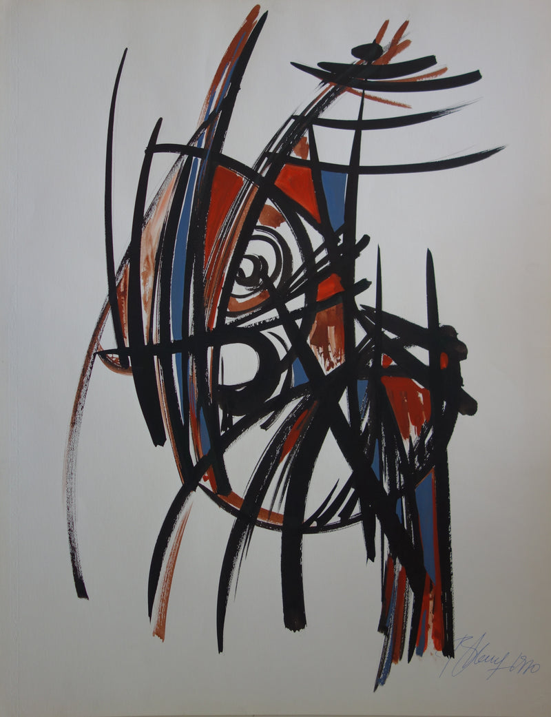 Bernard HERZOG : Composition rouge, Dessin original signé