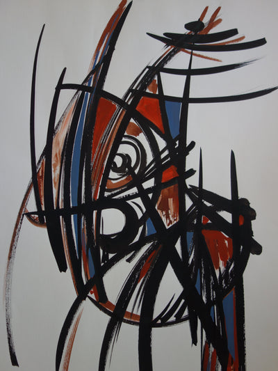 Bernard HERZOG : Composition rouge, Dessin original signé