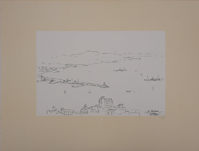 Georges BOINOT : Voyages, Port en Mediterranée, Lithographie originale signée