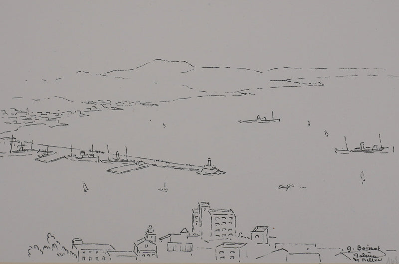 Georges BOINOT : Voyages, Port en Mediterranée, Lithographie originale signée