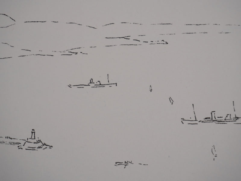 Georges BOINOT : Voyages, Port en Mediterranée, Lithographie originale signée