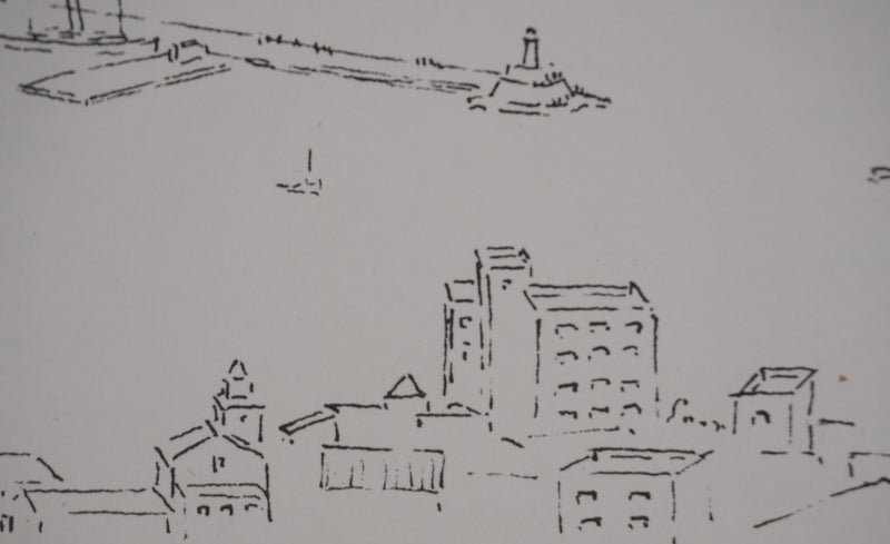 Georges BOINOT : Voyages, Port en Mediterranée, Lithographie originale signée