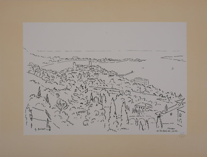 Georges BOINOT : Voyages, Vue sur Cannes, Lithographie originale signée