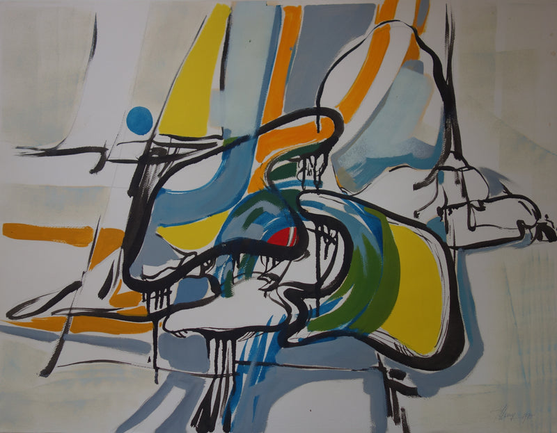 Bernard HERZOG : Composition orange, Dessin original signé