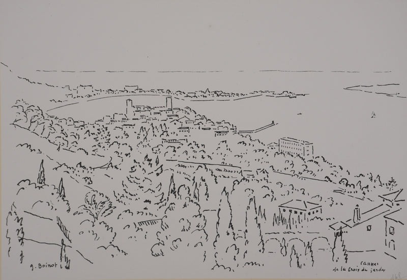 Georges BOINOT : Voyages, Vue sur Cannes, Lithographie originale signée