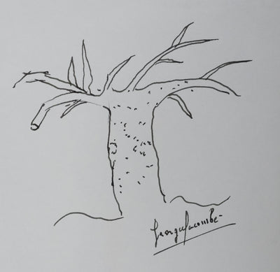 Georges LACOMBE : L'arbre horrifique, Autographe et dessin original signé
