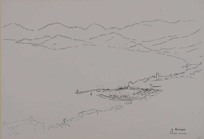 Georges BOINOT : Voyages, Au pied des montagnes, Lithographie originale signée