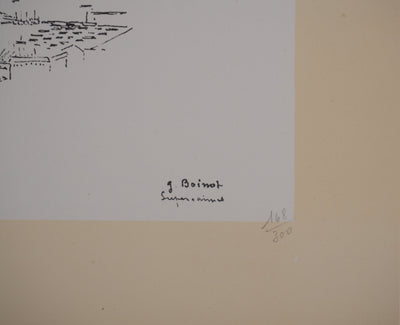 Georges BOINOT : Voyages, Au pied des montagnes, Lithographie originale signée