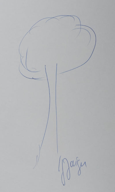Yves JAIGU : L'arbre en bleu, Autographe et dessin original signé