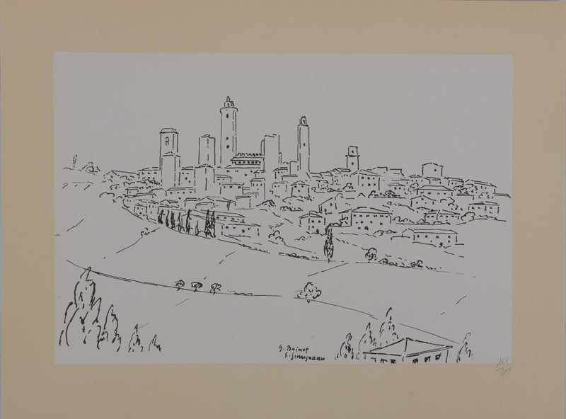 Georges BOINOT : Voyages, Villages aux tours, Lithographie originale (vue générale) - Crédit photo : Galerie Art.Paris