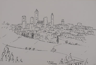 Georges BOINOT : Voyages, Villages aux tours, Lithographie originale (photo de détail 2) - Crédit photo : Galerie Art.Paris