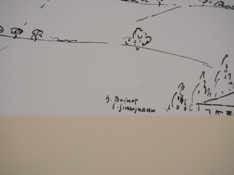 Georges BOINOT : Voyages, Villages aux tours, Lithographie originale (photo de détail 3) - Crédit photo : Galerie Art.Paris