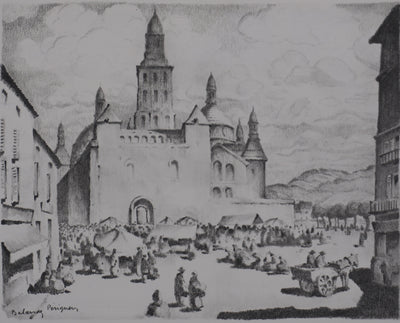 Gaston BALANDE : Cathédrales, Périgueux, Lithographie originale signée