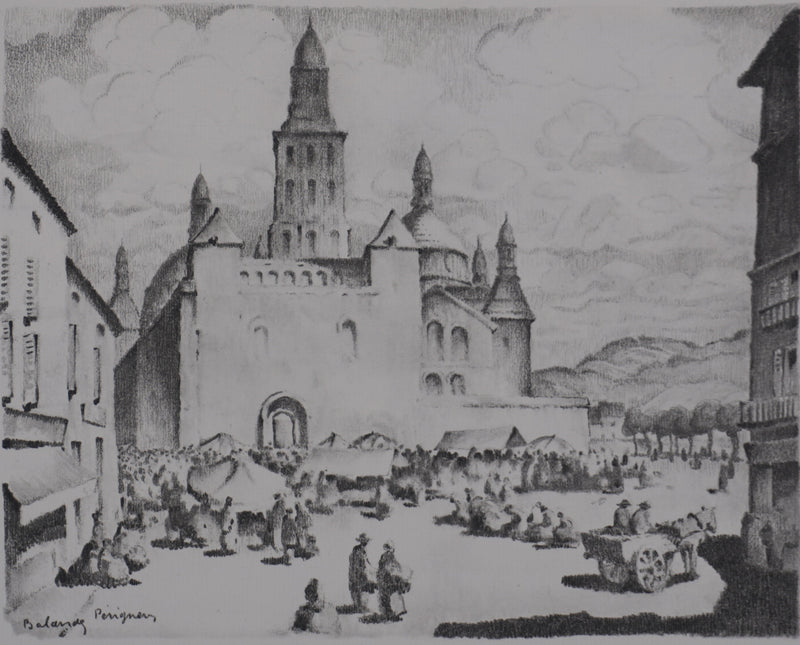 Gaston BALANDE : Cathédrales, Périgueux, Lithographie originale signée
