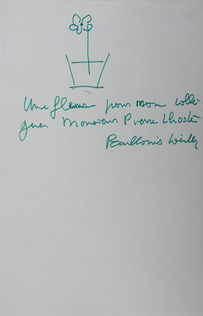 Paul-Louis WEILLER : Une fleur verte, Autographe et dessin original signé