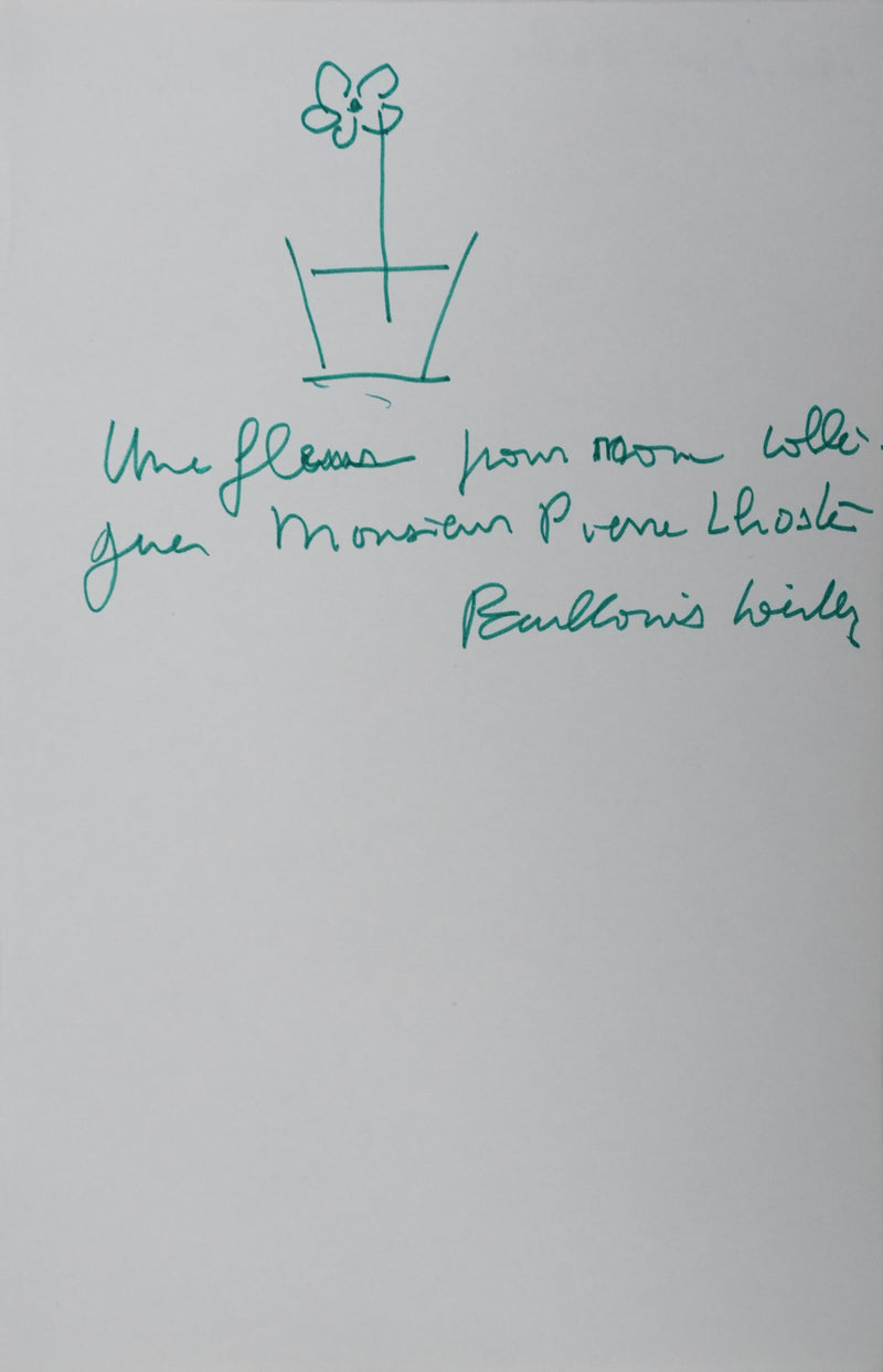 Paul-Louis WEILLER : Une fleur verte, Autographe et dessin original signé