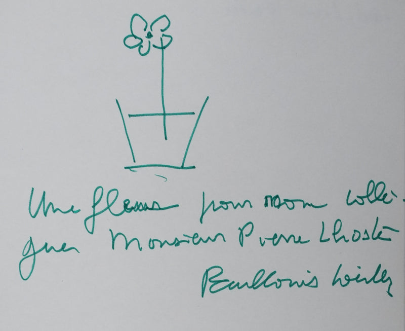 Paul-Louis WEILLER : Une fleur verte, Autographe et dessin original signé