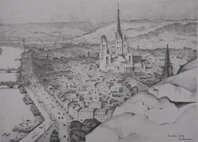Gaston BALANDE : Cathédrales, Rouen, Lithographie originale signée