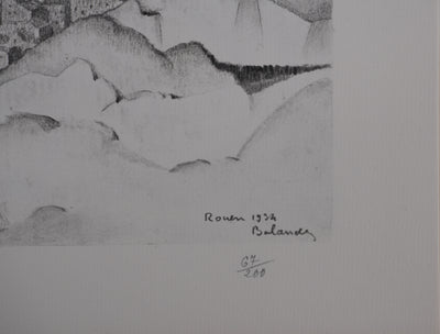 Gaston BALANDE : Cathédrales, Rouen, Lithographie originale signée