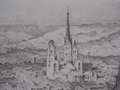 Gaston BALANDE : Cathédrales, Rouen, Lithographie originale signée