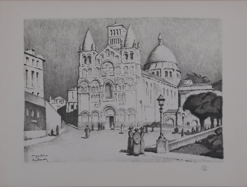 Gaston BALANDE : Cathédrales, Angoulême, Lithographie originale signée