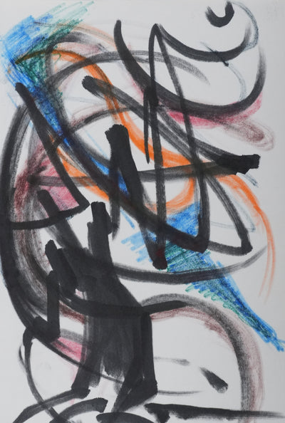 Jacques DEMOULIN : Composition colorée à l'arbre, Dessin original signé