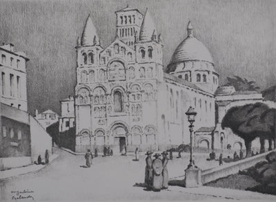 Gaston BALANDE : Cathédrales, Angoulême, Lithographie originale signée