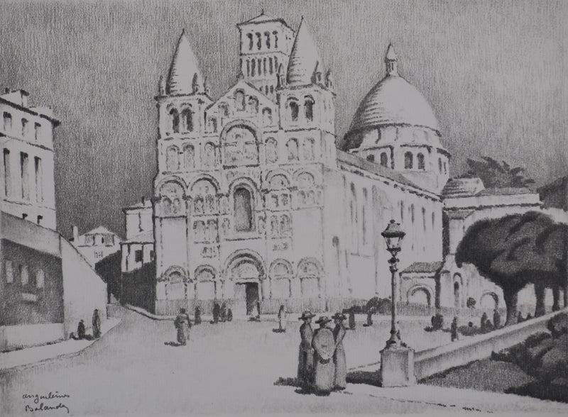 Gaston BALANDE : Cathédrales, Angoulême, Lithographie originale signée