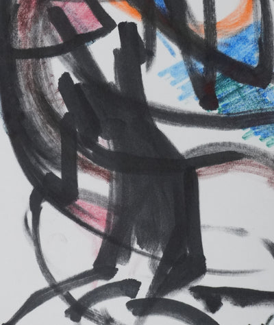 Jacques DEMOULIN : Composition colorée à l'arbre, Dessin original signé