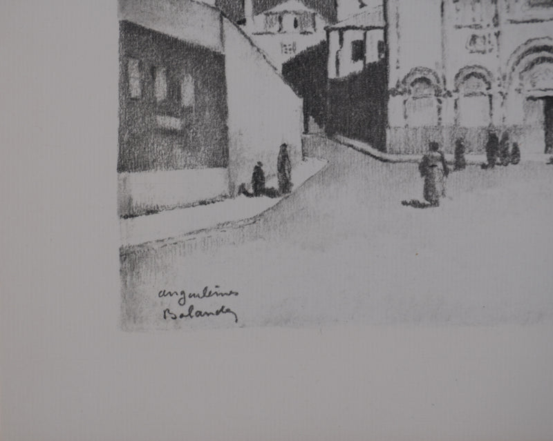 Gaston BALANDE : Cathédrales, Angoulême, Lithographie originale signée