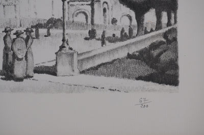 Gaston BALANDE : Cathédrales, Angoulême, Lithographie originale signée