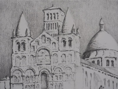 Gaston BALANDE : Cathédrales, Angoulême, Lithographie originale signée
